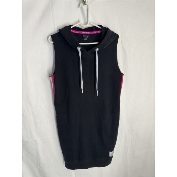 Calvin Klein Dresses & Skirts - Calvin Klein Performance Dress Black Sweatshirt Hood No Sleeve Pink Stripe L